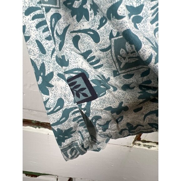 OP Sport Mens Size L Hawaiian Camp Shirt Blue Retro Print Cotton Blue Side Slits - Picture 8 of 10